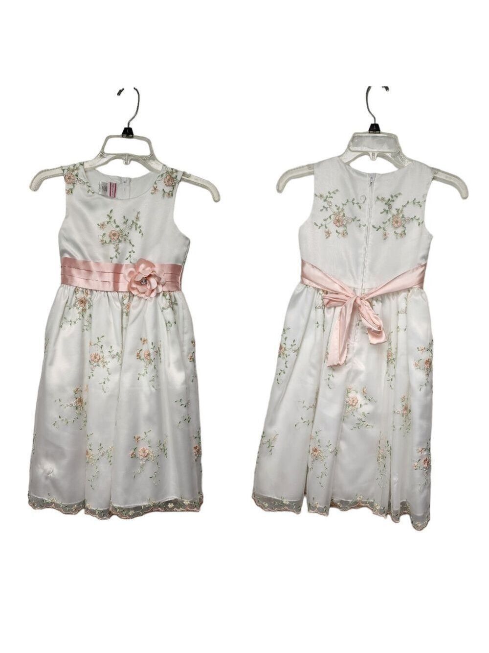Rosenau Formal White Embroidered Floral Overlay Sleeveless A-Line Dress Size 7